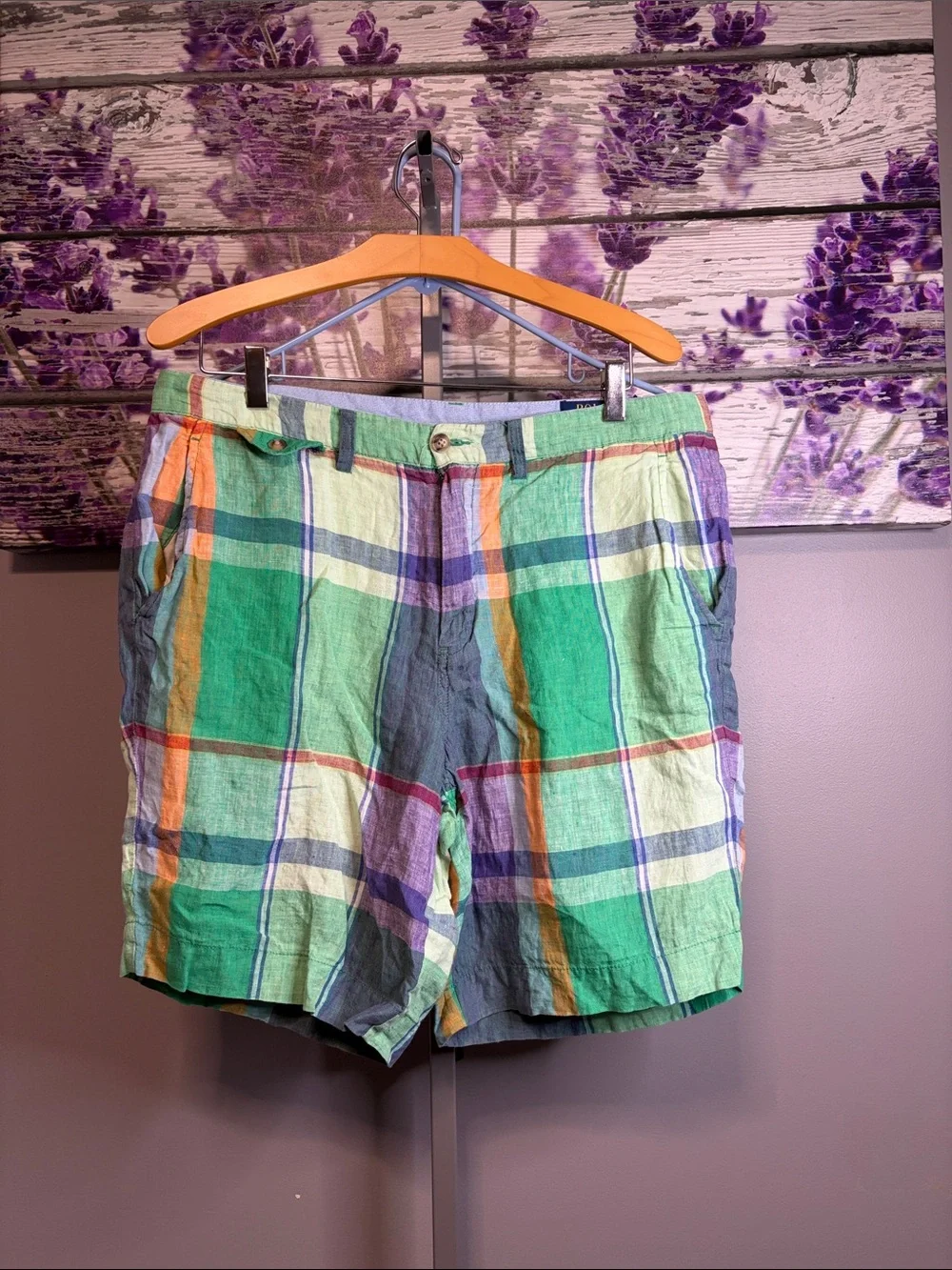 Ralph Lauren Polo Madras Linen Shorts Classic Fit Size 33